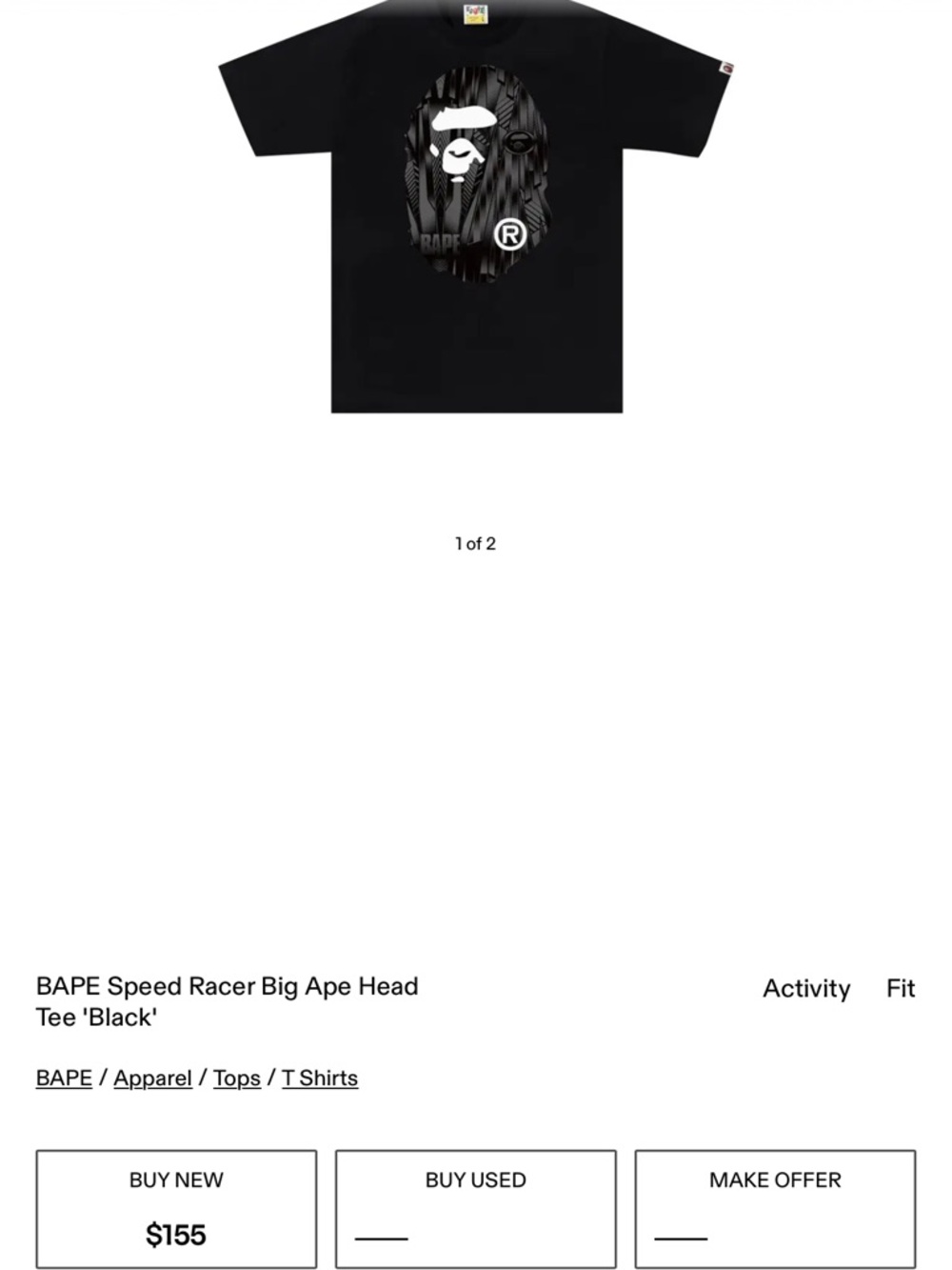 Bape Black Tee with Monochrome Ape Head Graphic